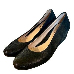 FSNY black metallic wedge flats size 6